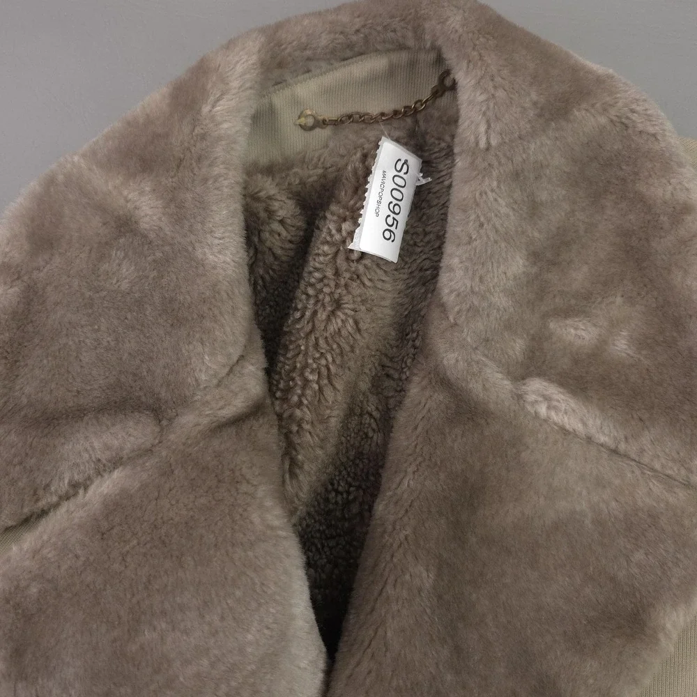Vintage Fur Collar Coat Mens 40 Beige Faux Fur Lined Dress Overcoat Winter